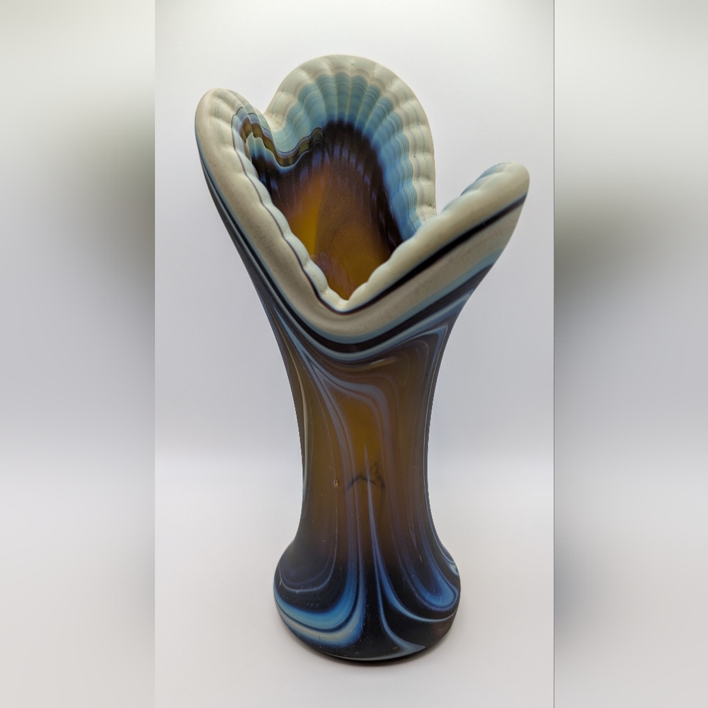 Brown and Cream Glass Art Sculpture with Organic Flowing Form